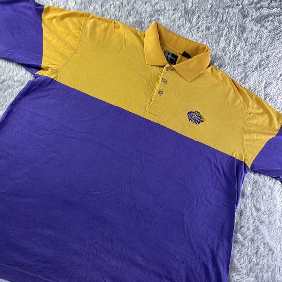 Vintage LSU Tigers Polo Shirt Men Large Purple Yellow Louisiana State University - Picture 1 of 10